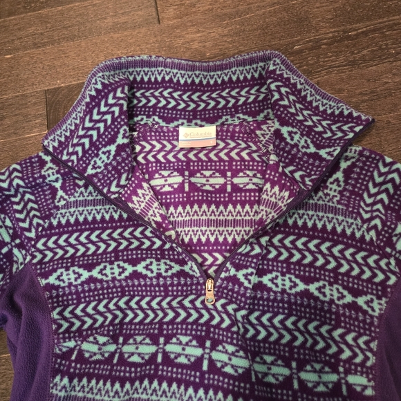 Columbia Fleece 1/4 Zip Lightweight Aztec Print - Purple, Turquoise - SZ Small - Picture 5 of 8